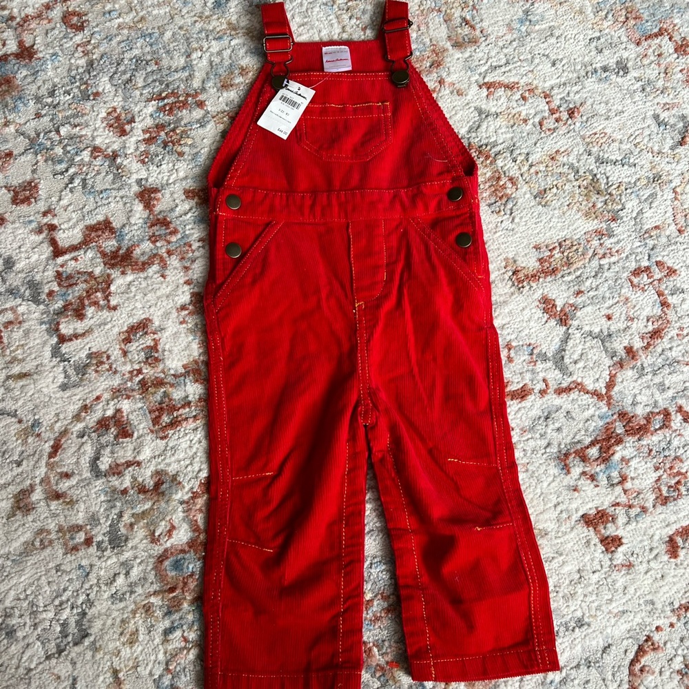 Red corduroy overalls